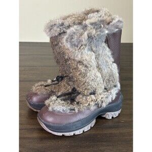 ULU Women's 6.5 Brown Leather & Rabbit Fur, Insulated & Waterproof Winter Boots